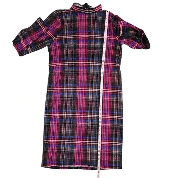 Torrid Size 0 Women's Large 12 Purple Plaid Mock Neck Sheer Chiffon Grunge Dress - Picture 7 of 7